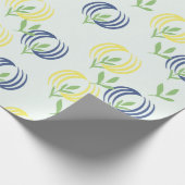 青と黄色の花柄 ギフト包装紙 ラッピングペーパー (角)