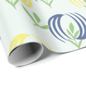 青と黄色の花柄 ギフト包装紙 ラッピングペーパー (ロールコーナー)