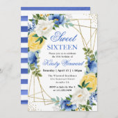 青と黄色の花金ゴールドフレーム甘い16 招待状 (正面/裏面)