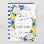 青と黄色の花金ゴールド枠キンセアニェラ サンキューカード (正面/裏面)