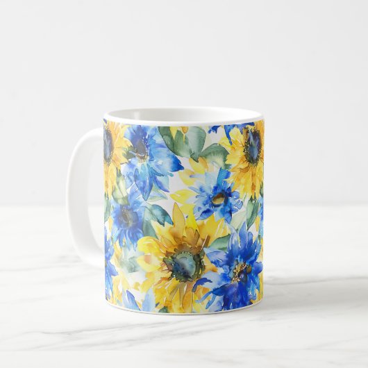 青と黄色の花 コーヒーマグカップ (正面左)