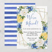 青と黄色の花 ゴールドフレーム 引越しました 案内状 (正面/裏面)