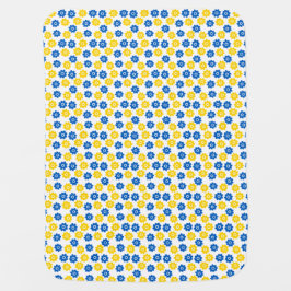 青と黄色の花 ベビー ブランケット