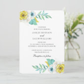 青と黄色の花。ミント植物のボタニカルウェディング 招待状 (スタンド正面)