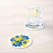 青と黄色の花 ラウンドペーパーコースター (インサイチュ)