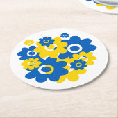 青と黄色の花 ラウンドペーパーコースター (アングル)
