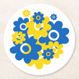 青と黄色の花 ラウンドペーパーコースター