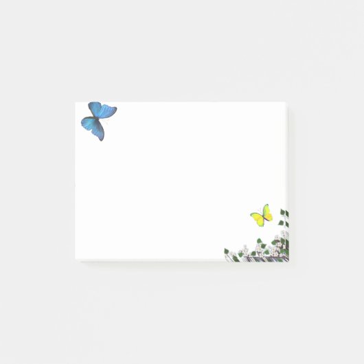 青と黄色の蝶々と小さな花 ポストイット (正面)