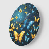 青と黄色の蝶飛んでいるは ラージ壁時計 (傾斜)