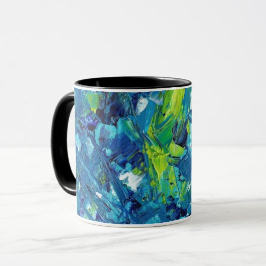 青と黄色の装飾DIYアート鮮やか絵を描-  マグカップ (正面左)
