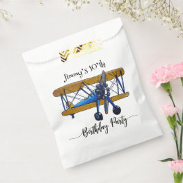 青と黄色の複葉機の男の子の誕生日パーティー フェイバーバッグ