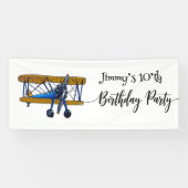 青と黄色の複葉機の男の子の誕生日パーティー 横断幕 (横)