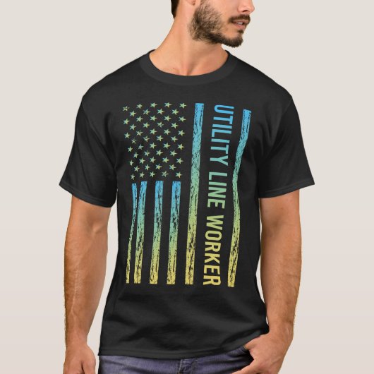 青と黄色の送電線作業員 Tシャツ (正面)