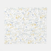 青と黄色の野の花模様 フリースブランケット (正面(横))