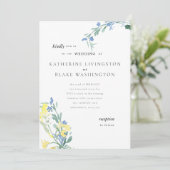 青と黄色の野カラフル花結婚の 招待状 (スタンド正面)