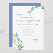 青と黄色の野カラフル花結婚の 招待状 (正面/裏面)