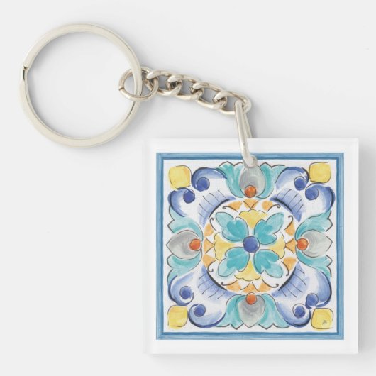 青と黄色の開花 キーホルダー (正面)