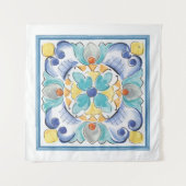 青と黄色の開花 タペストリー (正面)