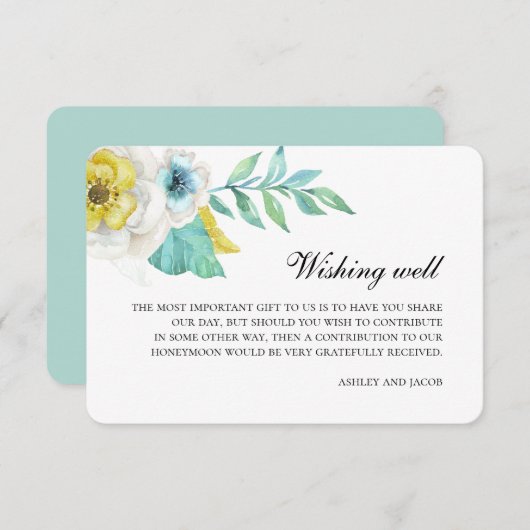 青と黄色の願いが良い。フローラ結婚の エンクロージャーカード (正面/裏面)