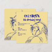 青と黄色の馬頭スケッチ誕生日招待状 招待状 (正面/裏面)