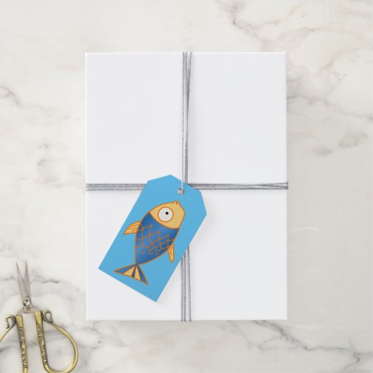 青と黄色の魚 ギフトタグ (より糸付き)