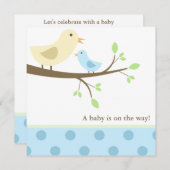 青と黄色の鳥のベビーシャワー 招待状 (正面/裏面)