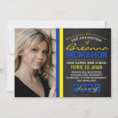 青と黄色の黒板の卒業発表 招待状 (正面)