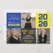 青と黄色の黒板3写真卒業 招待状 (正面)