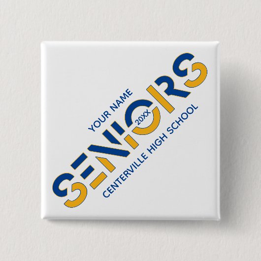 青と黄色の2色の高齢者のスライス文字 缶バッジ (正面)