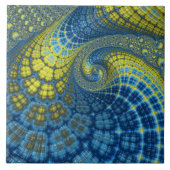 青と黄色のGroovyろうけつ染めルックフラクタル抽象芸術 タイル (正面)