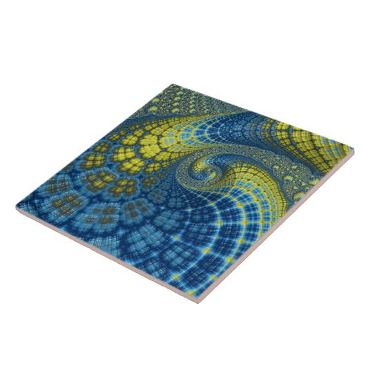 青と黄色のGroovyろうけつ染めルックフラクタル抽象芸術 タイル (側面)