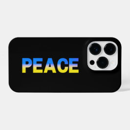 青と黄色のPEACEウクライナインスパイアシモダンック iPhone 14 PROケース