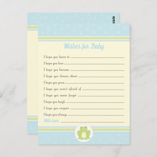 青と黄色を願うカエルの赤ちゃんシャワー ポストカード (正面/裏面)