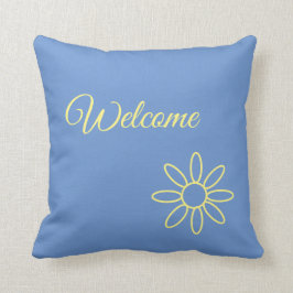 青と黄色、ようこそかわいらし、ユニークテキスト クッション