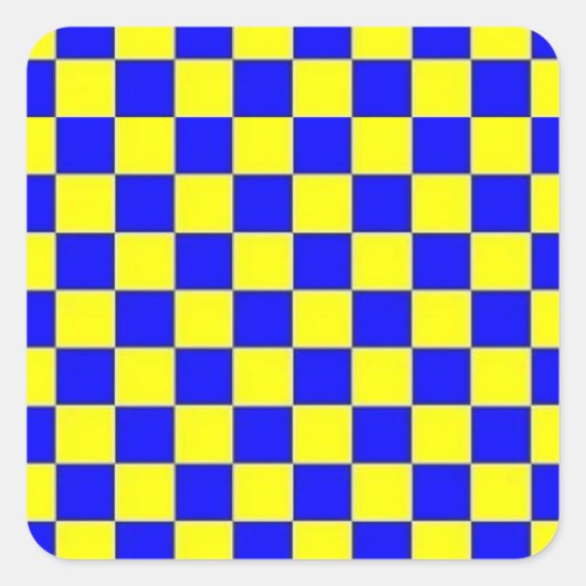青と黄色⛲💛🐬🌙ステッ市松模様にクカー スクエアシール (正面)
