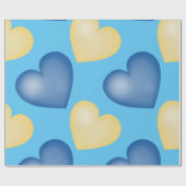 青と黄色。ハート.愛 ラッピングペーパー (フラット)