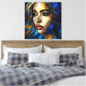 青と黄金のエレガンス – AI on The Rise キャンバスプリント (インサイチュ (寝室))