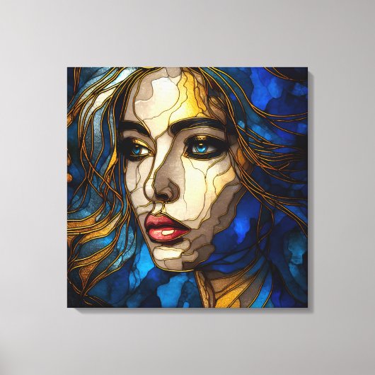 青と黄金のエレガンス – AI on The Rise キャンバスプリント (正面)