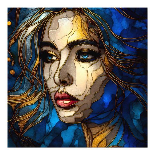 青と黄金のエレガンス – AI on The Rise フォトプリント (正面)