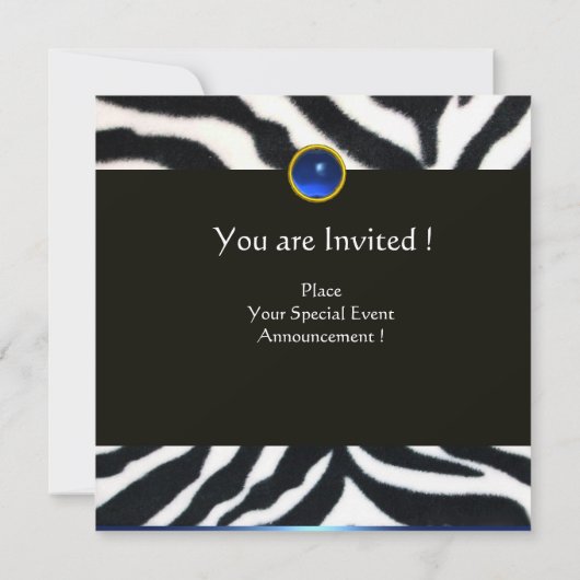 青と黒と白のゼブラの毛皮のモノグラム、サファイア 招待状 (裏面)