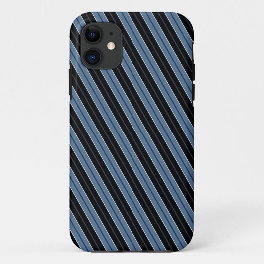 青と黒と白の斜めストライプのピンストライプ Case-Mate iPhoneケース (裏面)