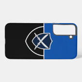 青と黒に交差する剣を持つシールド SAMSUNG GALAXYケース (裏面横)