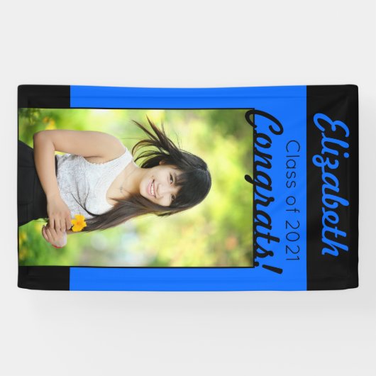 青と黒のおめでとうワンフォト卒業パーティー 横断幕 (横)