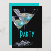 青と黒のエレガントなフォーマルパーティ 招待状 (正面/裏面)