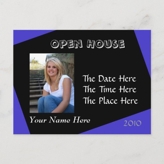 青と黒のオープンハウスはがき インビテーションポストカード (正面)