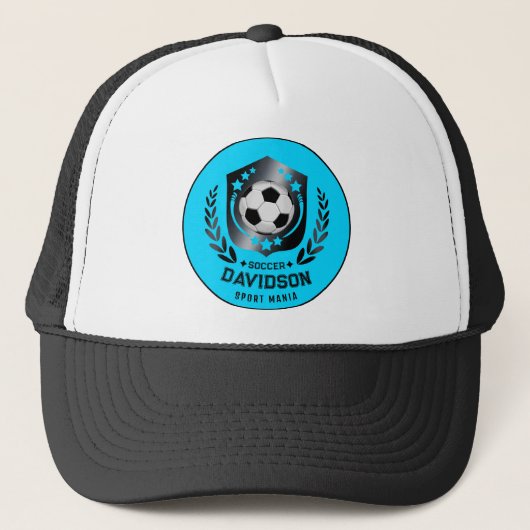 青と黒のカスタマイズ可能なサッカーデザイン キャップ (正面)