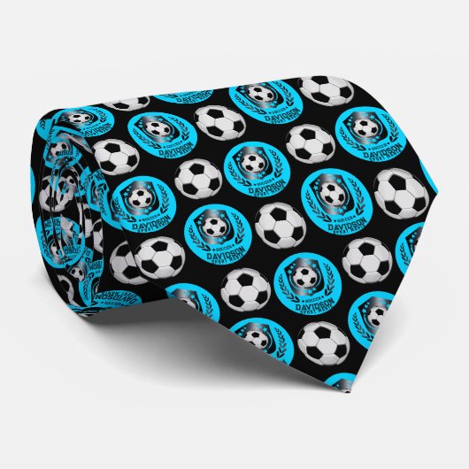 青と黒のカスタマイズ可能なサッカーデザイン ネクタイ (ロール)