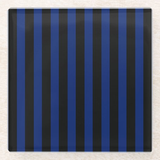 青と黒のキャンディストライプー ガラスコースター (正面)