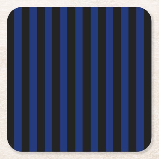 青と黒のキャンディストライプー スクエアペーパーコースター (正面)