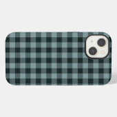 青と黒のギンガムチェック柄 iPhoneケース (裏面横)